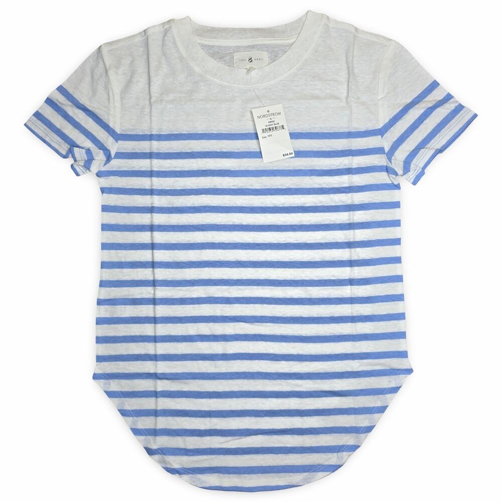 Lou & Grey Women’s XXS Striped Tee Glossy Blue Short Sleeve T-Shirt NWT